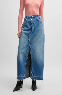 naisten hame, LONG DENIM SKIRT Indigo>BOSS Orange Clearance