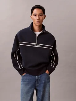 miesten collegepaita LS Cotton Spacer Stripe Rib QTR,>Calvin Klein Jeans Best