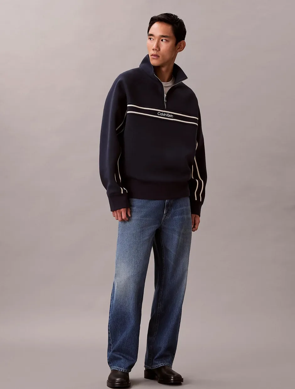 miesten collegepaita LS Cotton Spacer Stripe Rib QTR,>Calvin Klein Jeans Best