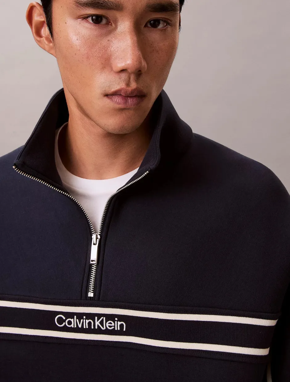 miesten collegepaita LS Cotton Spacer Stripe Rib QTR,>Calvin Klein Jeans Best