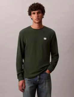 miesten paita, LS WAFFLE BADGE CREWNK TEE Armeijanvihreä>Calvin Klein Jeans Sale