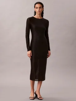 naisten mekko LS AOP Lace Maxi Dress, musta>Calvin Klein Jeans New