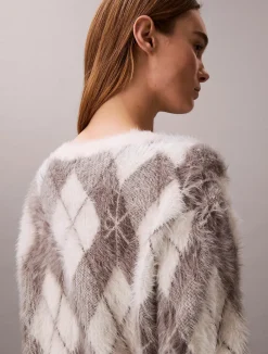 naisten neuletakki Fuzzy Novelty Argyle Sweater,><noscript><img width=