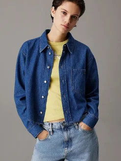 naisten farkkupaita, CROPPED DAD DENIM SHIRT Indigo>Calvin Klein Jeans Clearance