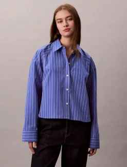 naisten pusero, YD STRIPE BOXY CROPPED SHIRT><noscript><img width=