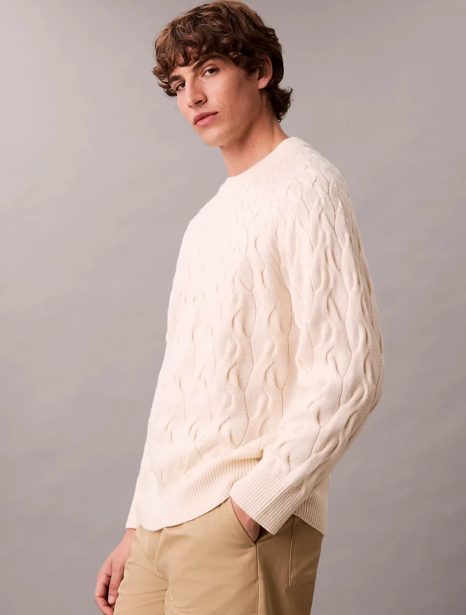 miesten neulepaita LS LAMBSWOOL BLENDCABLE CREWNK,>Calvin Klein Menswear Sale