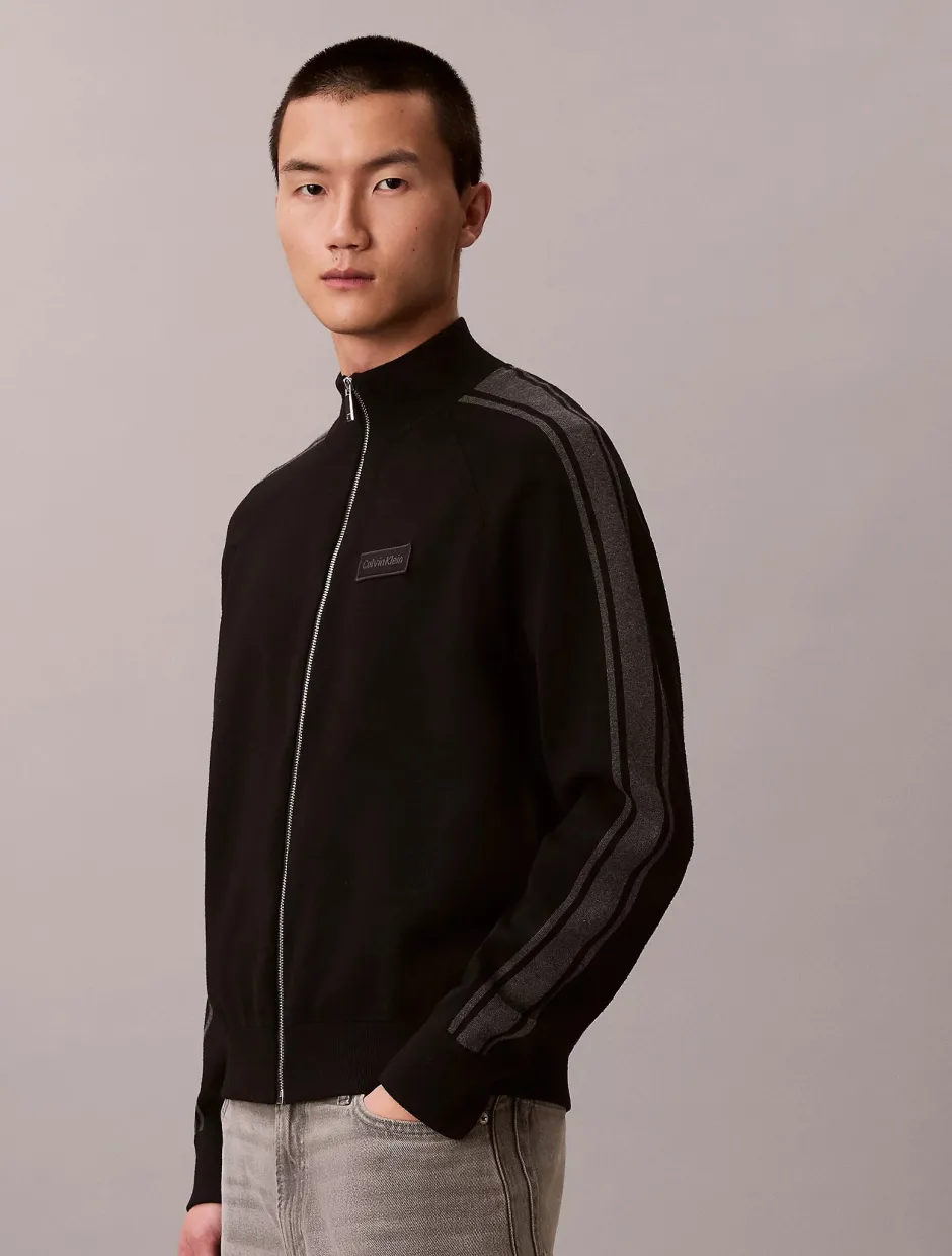 Calvin Klein miesten neuletakki LS Tech Knit Track Jacket FZ SWT,>Calvin Klein Menswear