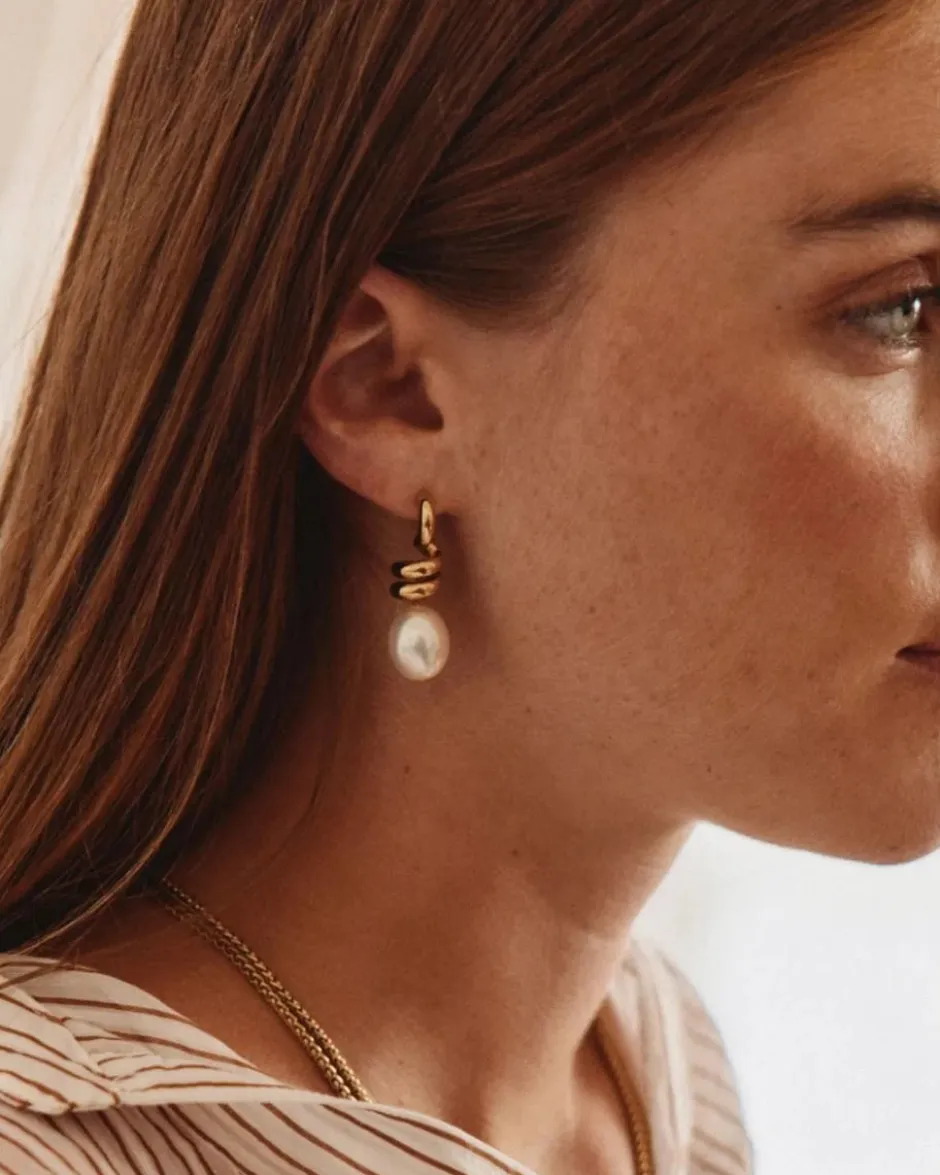 korvakorut Swivel Earrings Pearl L, Gold pleated>Edblad Discount