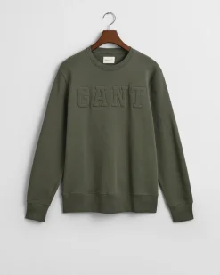 Miesten Collegepusero, EMBOSSED C-NECK SWEAT Armeijanvihreä>Gant Discount