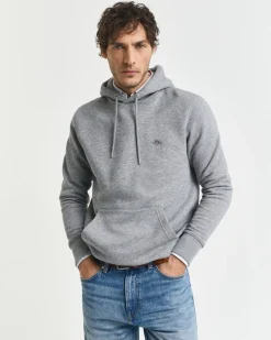 miesten huppari REG SHIELD HOODIE, vaaleanharmaa>Gant