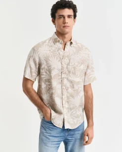 miesten lyhythihainen kauluspaita, REG BOTANICAL LINEN PRINT SS T-SHIRT Ruskea Kuosi>Gant Online