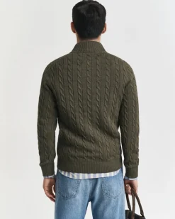miesten neule, COTTON CABLE HALF ZIP>Gant