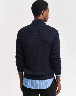miesten neule, COTTON CABLE HALF ZIP>Gant Sale