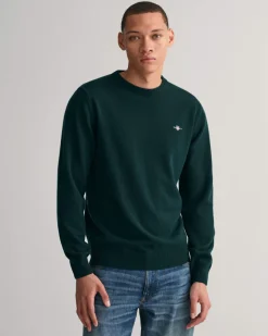 Miesten Neulepaita, SUPERFINE LAMBSWOOL C-NECK Armeijanvihreä>Gant Online
