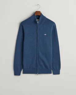 miesten neuletakki, CASUAL COTTON ZIP CARDIGAN Indigo>Gant