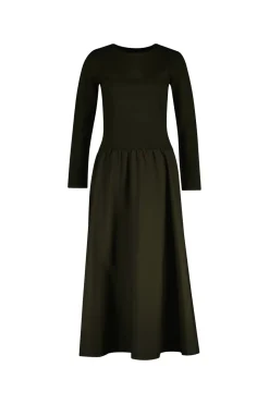 naisten mekko, MIDI JERSEY WOVEN COMBO LS DRESS Armeijanvihreä>Gant Outlet