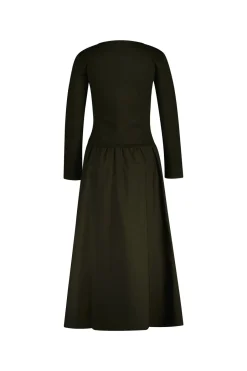 naisten mekko, MIDI JERSEY WOVEN COMBO LS DRESS Armeijanvihreä>Gant Outlet