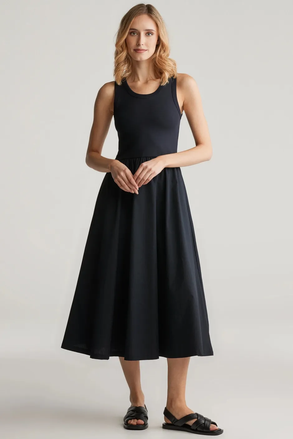 naisten mekko, MIDI JERSEY WOVEN COMBO DRESS>Gant Outlet