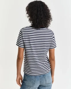 naisten t-paita, REG STRIPED SHIELD V-NECK T-SHIRT>Gant Outlet