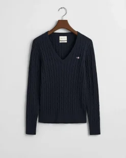 neule, STRETCH COTTON CABLE V-NECK><noscript><img width=