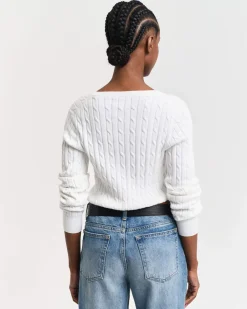 neule, STRETCH COTTON CABLE V-NECK>Gant New