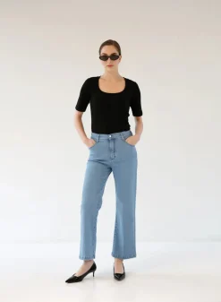 Naisten Farkut, DENIM WIDE FADED BLUE Indigo>Gauhar Online