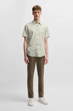 miesten lyhythihainen kauluspaita,ROAN STRECH COTTON LINEN Vihreä Kuosi><noscript><img width=