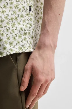 miesten lyhythihainen kauluspaita,ROAN STRECH COTTON LINEN Vihreä Kuosi><noscript><img width=