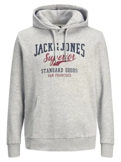 Miesten Huppari, JJELOGO SWEAT HOOD Vaaleanharmaa>Jack and Jones Sale
