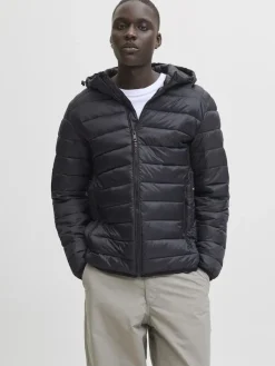 miesten takki JJEBRADLEY LIGHT PUFFER HOOD NOOS, musta>Jack and Jones