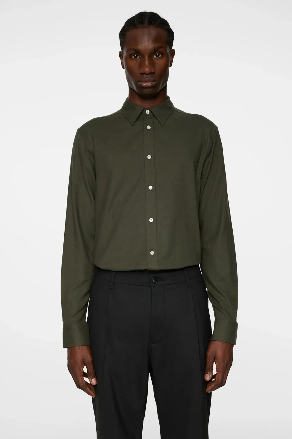 Miesten Flanellipaita, LIGHT FLANNEL SLIM SHIRT Armeijanvihreä>J.Lindeberg Online