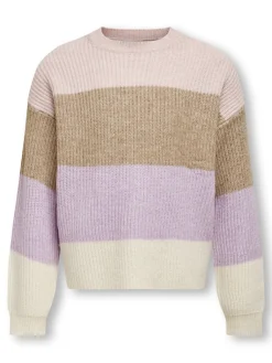 Tyttöjen Raidallinen Neulepusero KOGSANDY LS STRIPE PULLOVER, Raidallinen Vaaleanpunainen>Kids Only Online