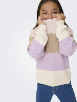 Tyttöjen Raidallinen Neulepusero KOGSANDY LS STRIPE PULLOVER, Raidallinen Vaaleanpunainen><noscript><img width=