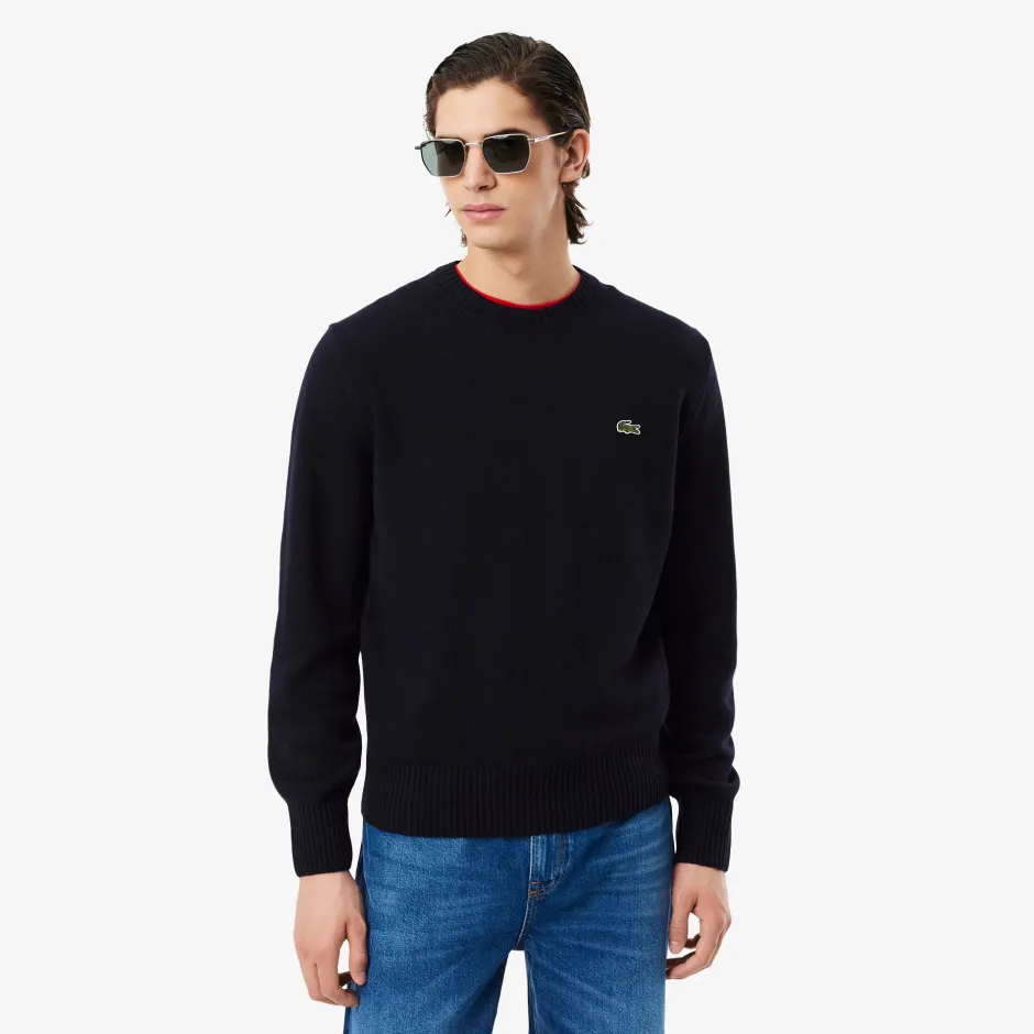 miesten neulepusero K MONOCHROME CARDED WOOL NECK SWEATER,>Lacoste Discount