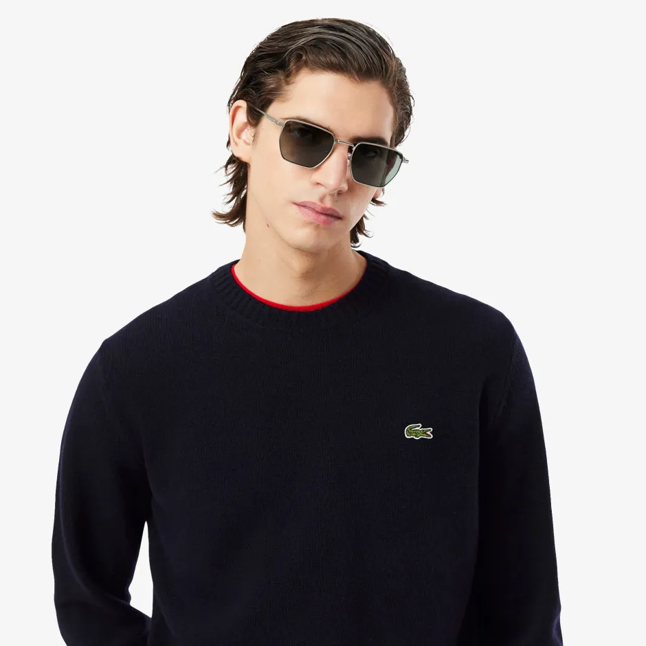 miesten neulepusero K MONOCHROME CARDED WOOL NECK SWEATER,>Lacoste Discount