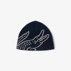 miesten pipo, UNCUFFED CROCODILE JACQUARD WOOL BEANIE>Lacoste Clearance