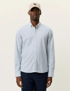 miesten kauluspaita Konrad Stripe Cotton Linen Shirt,>Les Deux