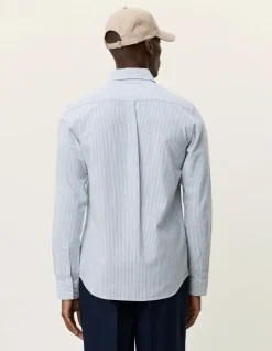 miesten kauluspaita Konrad Stripe Cotton Linen Shirt,>Les Deux