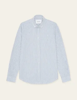 miesten kauluspaita Konrad Stripe Cotton Linen Shirt,><noscript><img width=