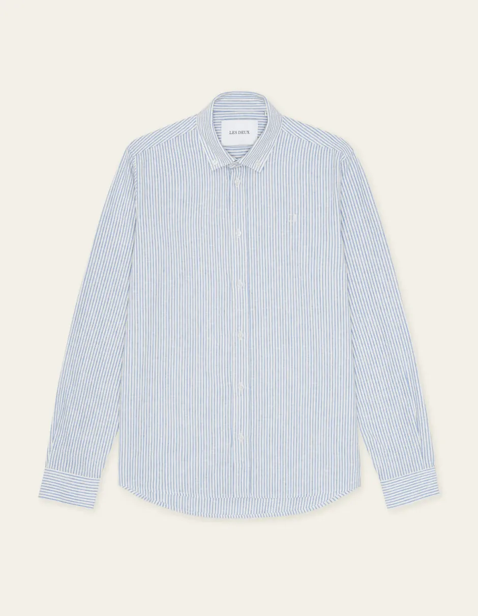 miesten kauluspaita Konrad Stripe Cotton Linen Shirt,>Les Deux