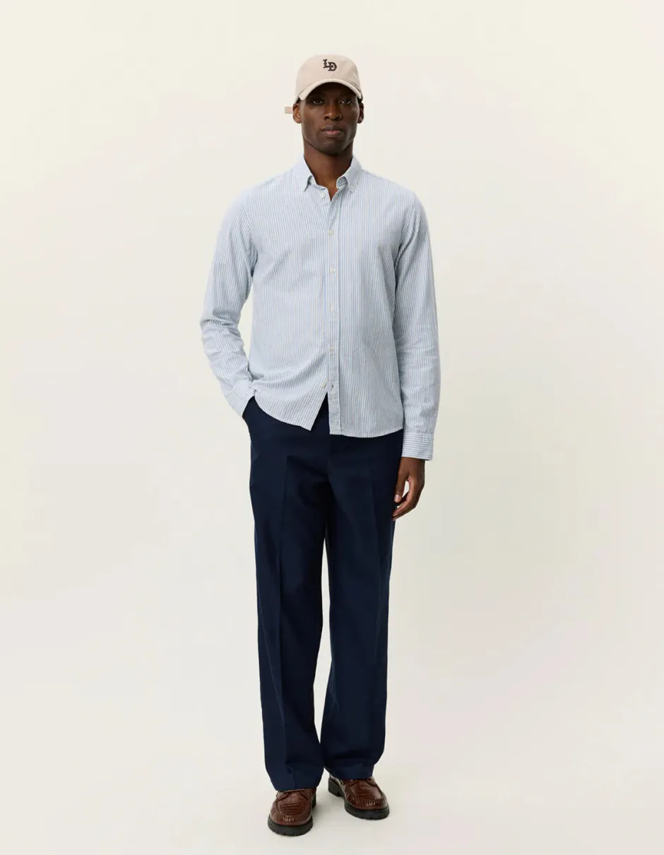 miesten kauluspaita Konrad Stripe Cotton Linen Shirt,>Les Deux