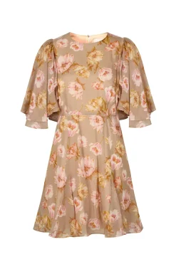 naisten mekko, IDA SILK BLEND FRILL SLEEVE MINI DRESS>Malina