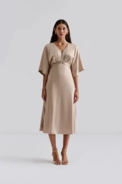 naisten mekko, JUNO V-NECK SATIN MIDI DRESS>Malina Sale