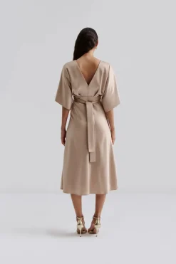 naisten mekko, JUNO V-NECK SATIN MIDI DRESS>Malina Sale