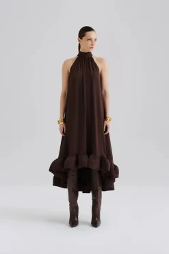 naisten mekko, SABRINA HALTERNECK RUFFLED MAXI DRESS>Malina New