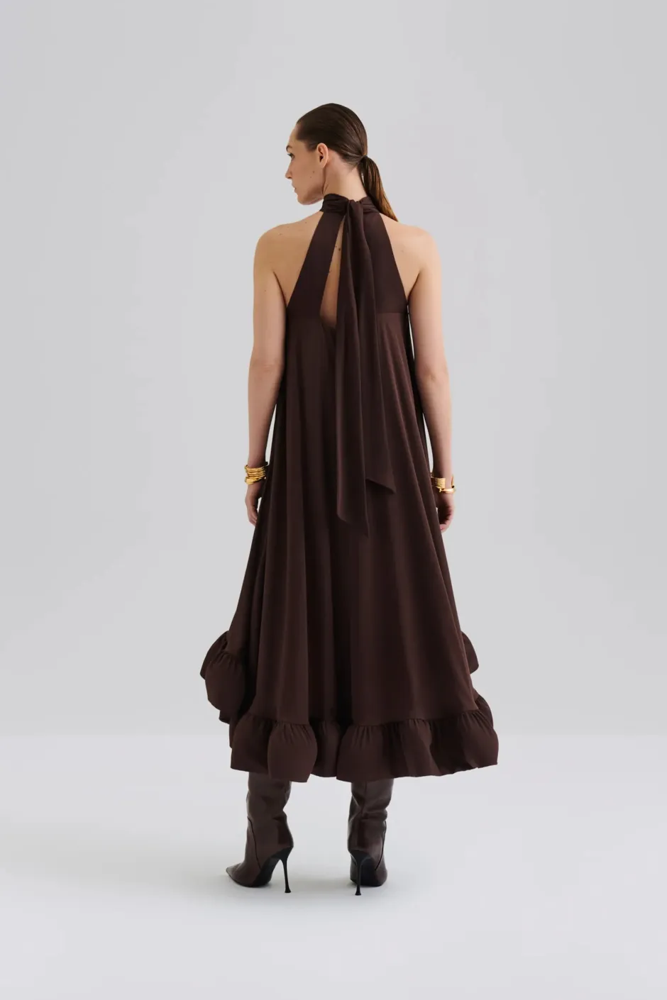 naisten mekko, SABRINA HALTERNECK RUFFLED MAXI DRESS>Malina New