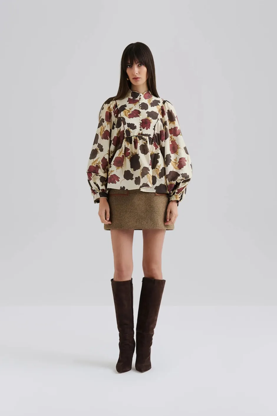 naisten pusero, PERNILLA HOGH NECK BALLOON SLEEVE BLOUSE>Malina Clearance