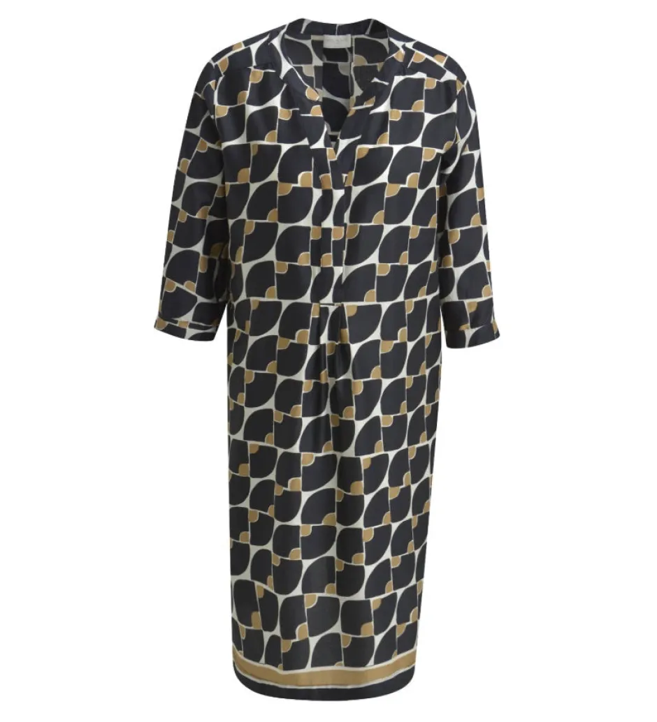 naisten mekko, DRESS 3/4 SLEEVE BLACK PRINT>Milano Italy Sale