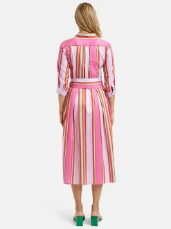 naisten mekko, DRESS 3/4 W BELT Moniväriraita>Milano Italy Clearance