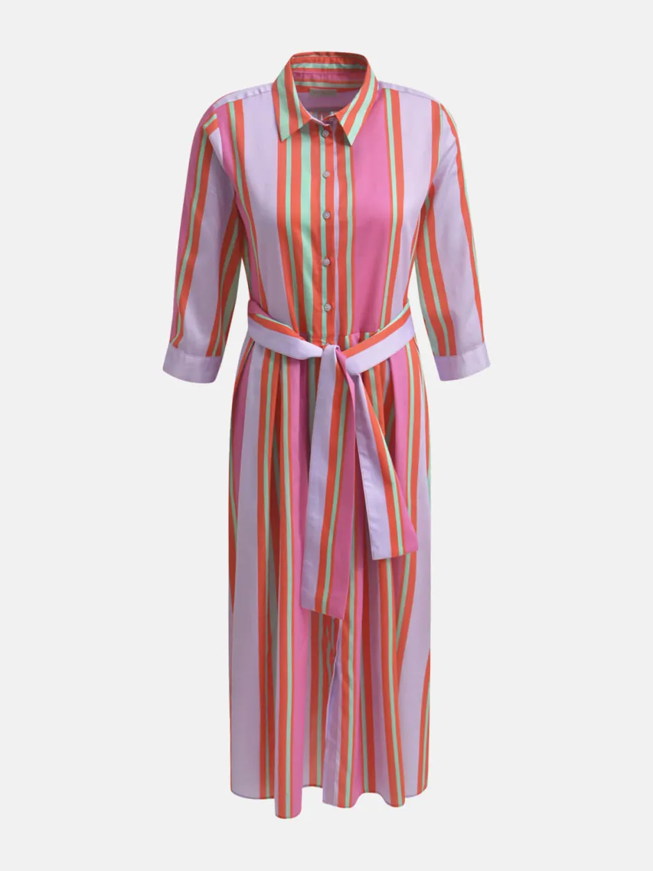 naisten mekko, DRESS 3/4 W BELT Moniväriraita>Milano Italy Clearance